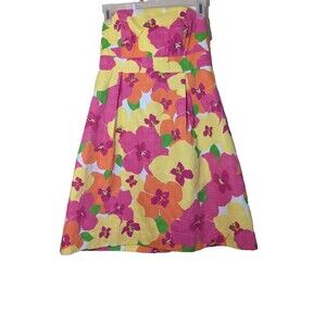 Lilly Pulitzer Women's Betsey Floral Punch Woven Dots Strapless Dress Preppy 2